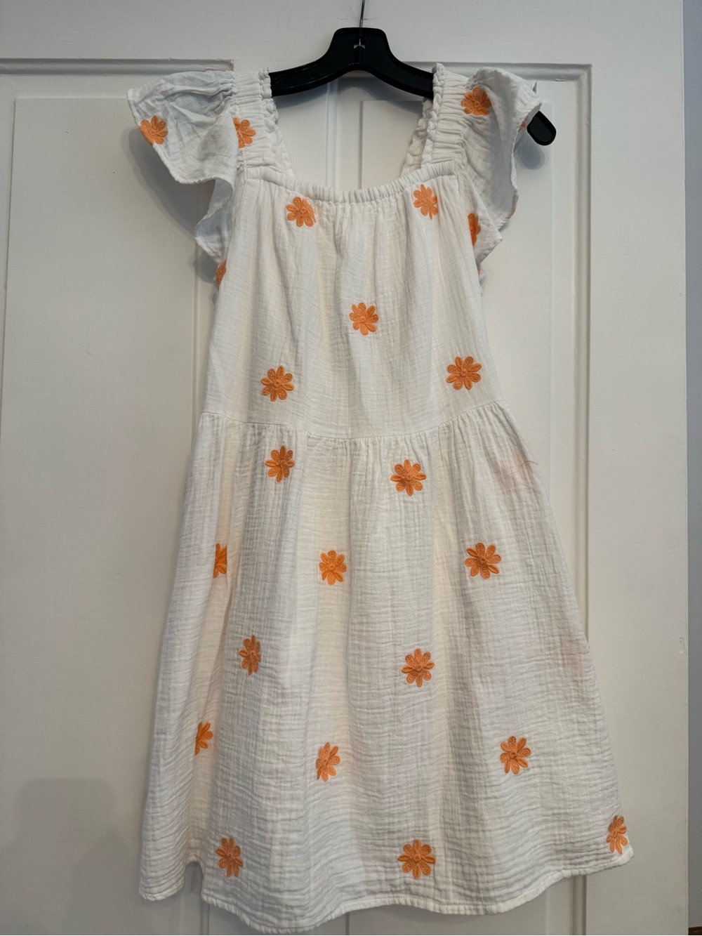 Cat & Jack Girl’s White Dress with Orange Daisy Embroidery